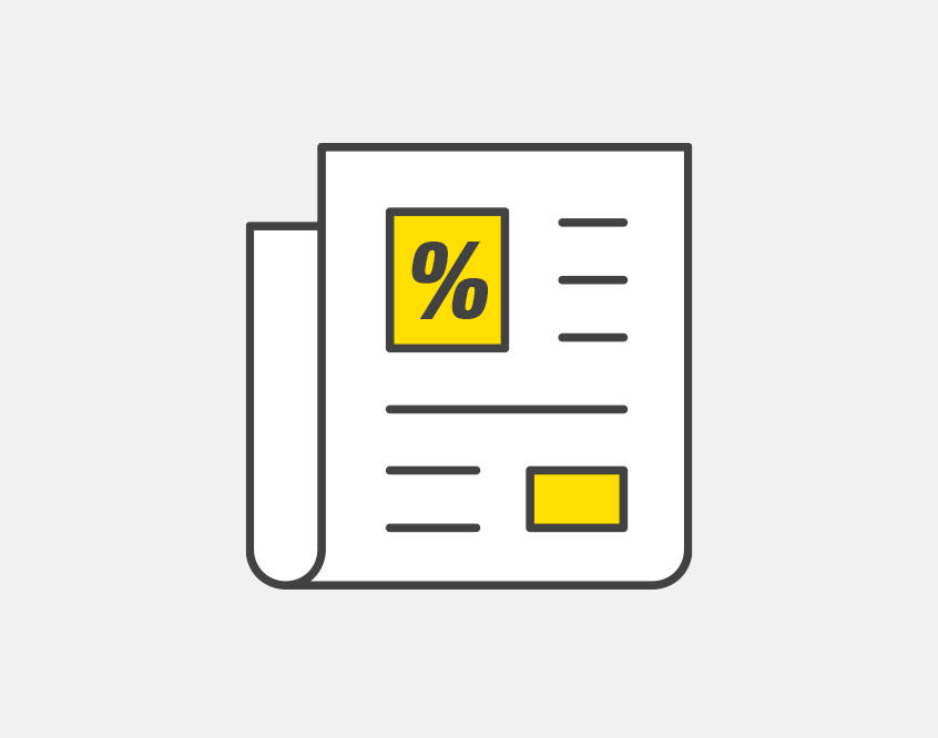 Symbol eines Papiers in Gelb und Schwarz mit Prozentzeichen, das die aktuelle Werbung darstellt.