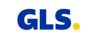 GLS Firmenlogo mit blauen Großbuchstaben und einem gelben Punkt