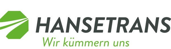 Logo von HANSETRANS mit grünem sechseckigem Symbol und dem Slogan 'Wir kümmern uns'