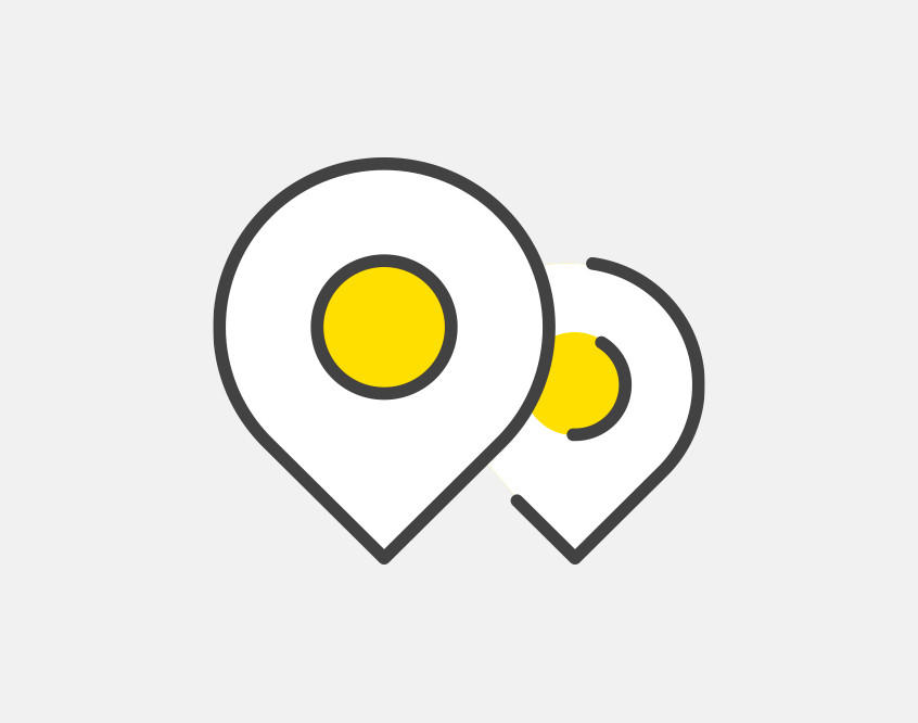 Zwei Standortmarkierungen mit gelben Punkten im Zentrum