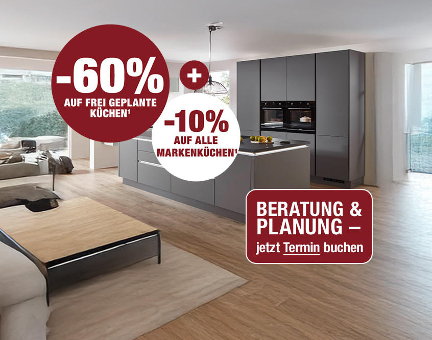 60% auf eingeplante Küchen und 10% auf Markenküchen