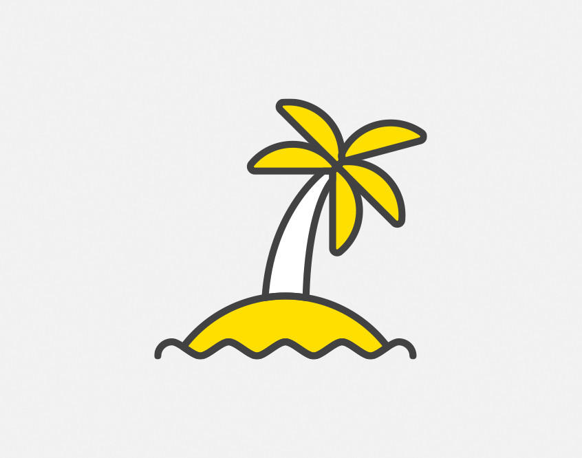 Gelbe Palme auf einer Insel, Symbol für POCO Reisen.