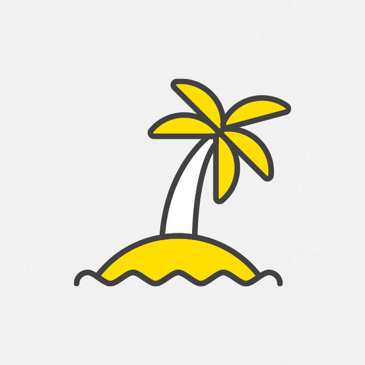 Gelbe Palme auf einer Insel, Symbol für POCO Reisen.