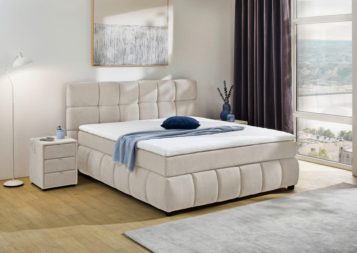 Boxspringbett  grau beige Flachgewebe Liegefläche B/L: ca. 180x200 cm Cindy_Boxspringbett 352/27 - beige/grau (205,00/117,00/222,00cm)