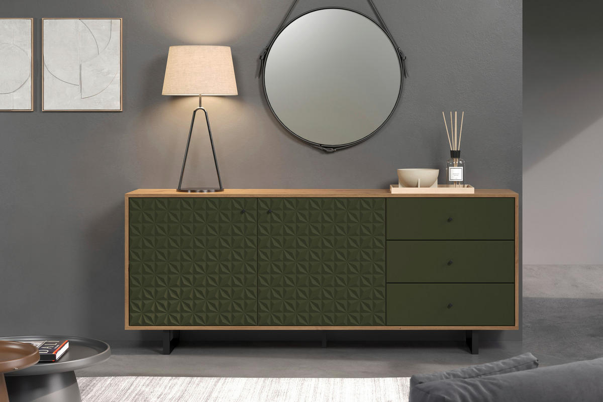 Sideboard Sentra Eiche Artisan Nachbildung grün dunkel B/H/T: ca. 183x75x40 cm Sentra - Eiche/grün (183,00/75,00/40,00cm) - Trendteam