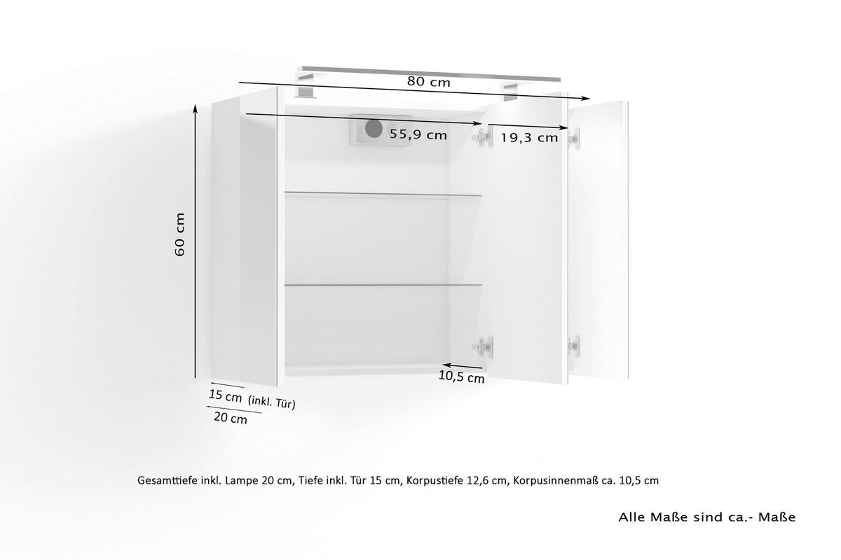 Spiegelschrank SPREE anthrazit B/H/T: ca. 80x60x15 cm SPREE - anthrazit (80,00/60,00/15,00cm) - byLIVING
