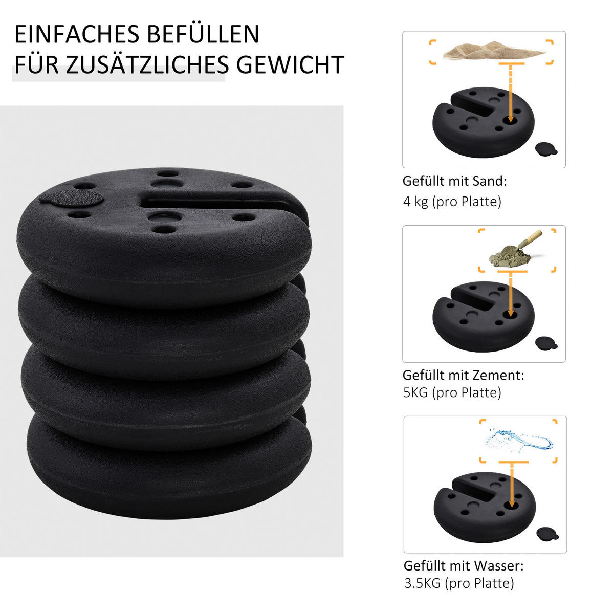 Outsunny Gewichte für Pavillon Gewichte_für_Pavillon - schwarz (25,00/6,00cm) - Outsunny
