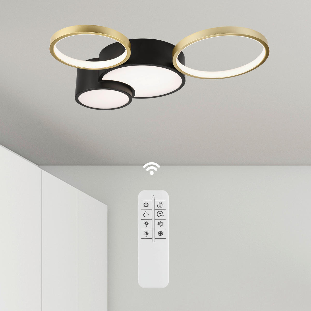 Lamkur LED-Deckenleuchte ALIZEE 50980 schwarz gold PVC Stahl H/L: ca. 9,5x60 cm 3 Brennstellen Alizee - gold/schwarz (60,00cm) - Lamkur