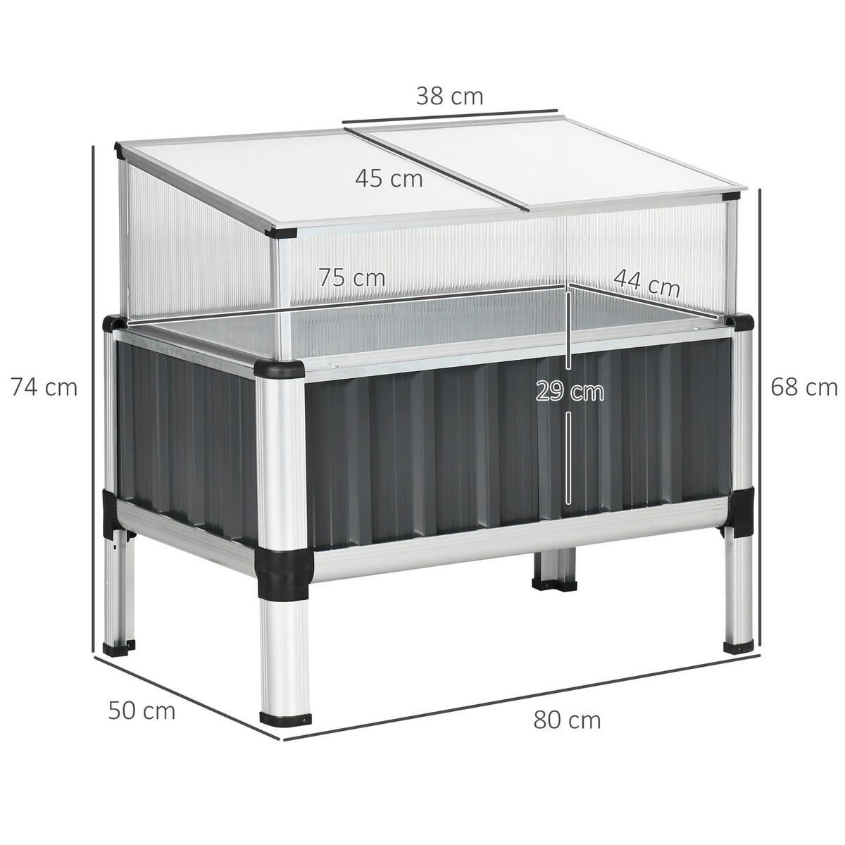 Outsunny Hochbeet Aluminium B/H/L: ca. 50x74x80 cm Hochbeet - (80,00/50,00/74,00cm) - Outsunny