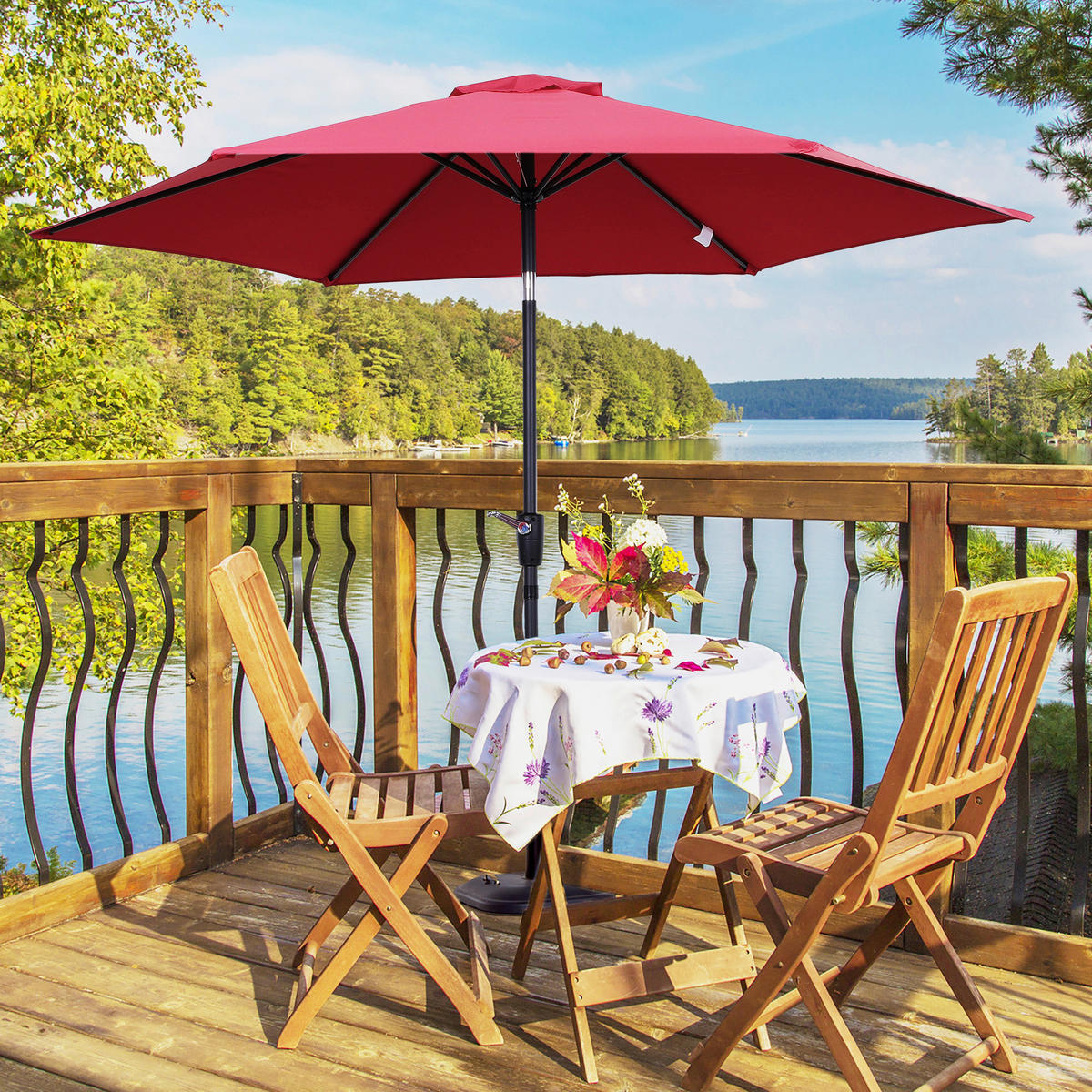 Outsunny Sonnenschirm weinrot Stahl H/D: ca. 235x270 cm Sonnenschirm_mit_Handkurbel - weinrot (270,00/235,00cm) - Outsunny