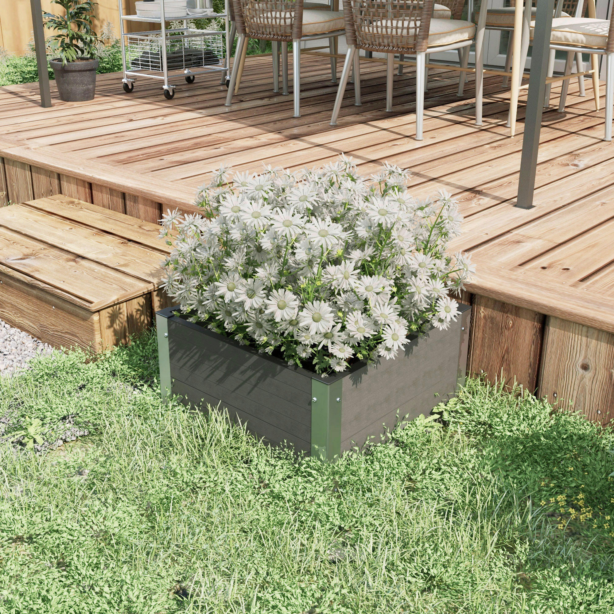Outsunny Hochbeet grau Polypropylen B/H/L: ca. 60x60x30 cm Hochbeet - grau (30,00/60,00/60,00cm) - Outsunny
