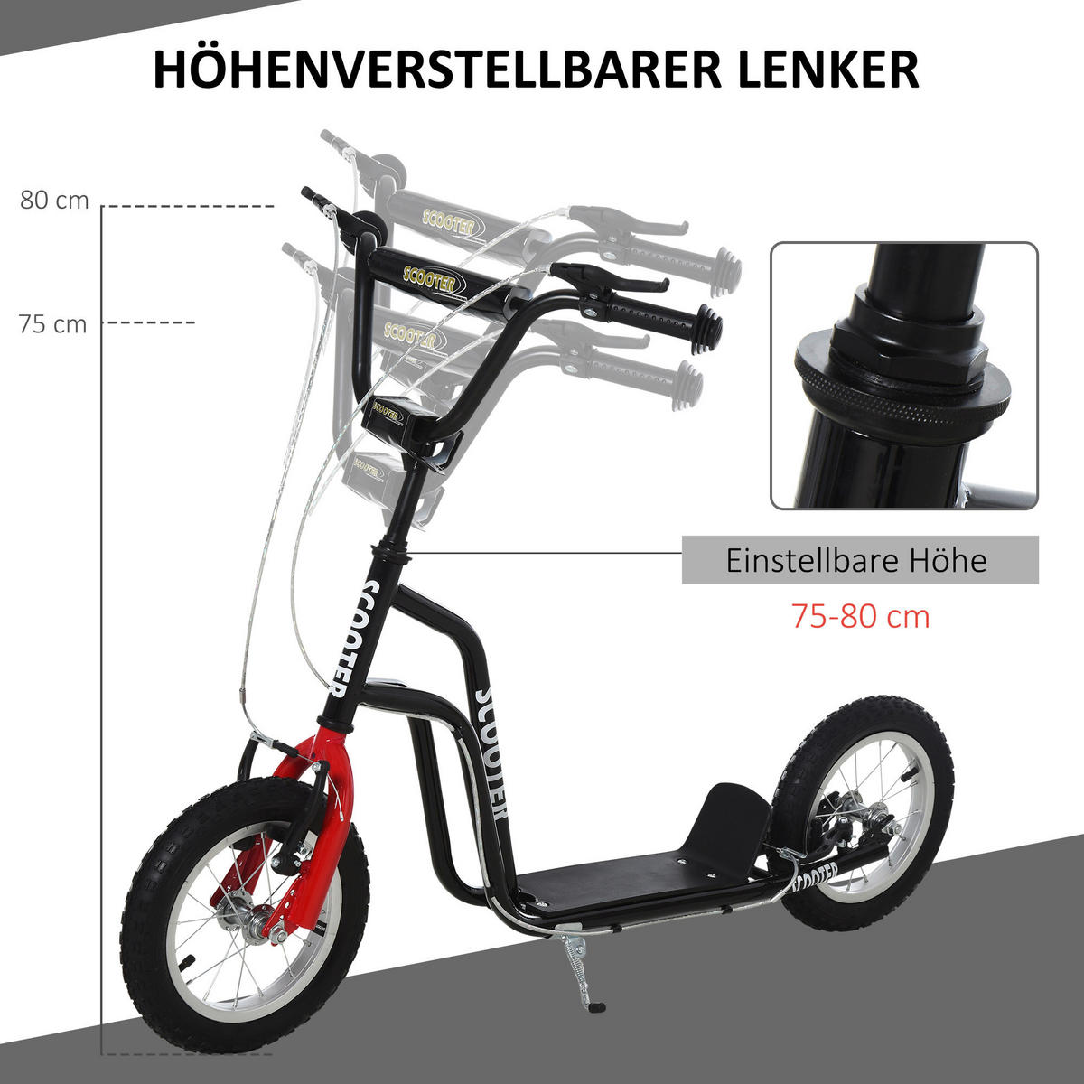 HOMCOM Kinderroller schwarz Kinderroller - schwarz (120,00/58,00/80,00cm) - HOMCOM