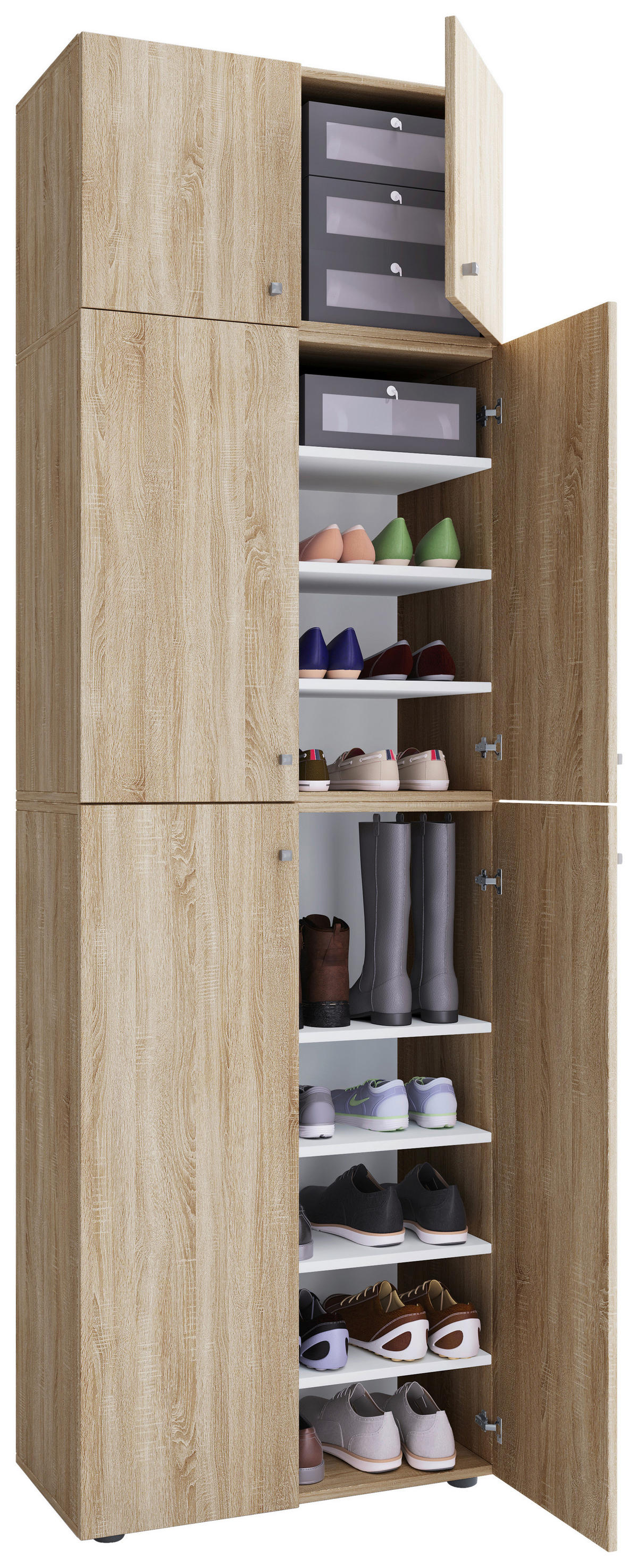 Schuhschrank Lona Eiche Sonoma Nachbildung weiß B/H/T: ca. 70x223x39 cm Lona - Eiche/weiß (70,00/223,00/39,00cm) - VCM Möbel
