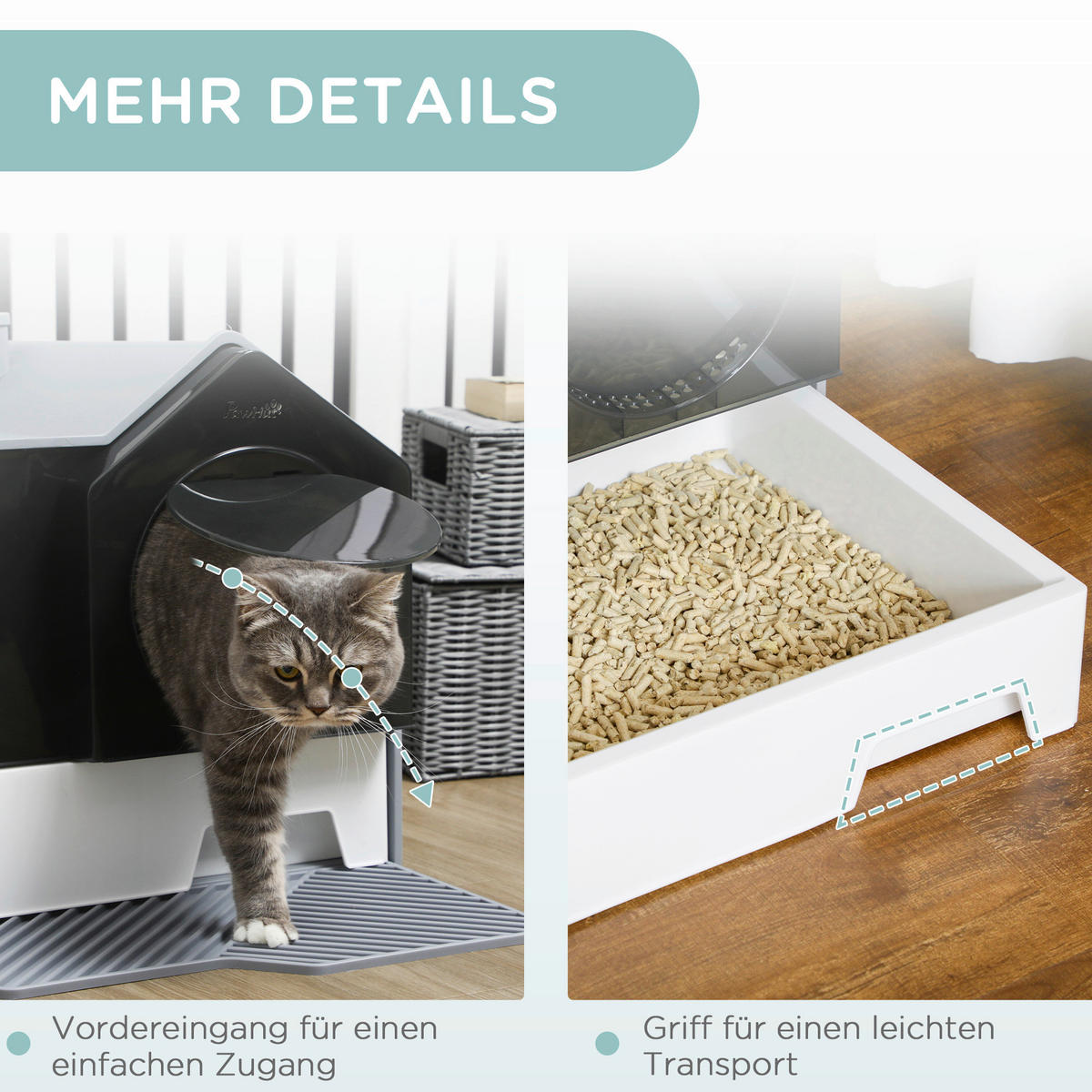 PawHut Katzen-Zubehör grau Polypropylen B/H/L: ca. 45x47x42 cm Katzentoilette - grau (42,00/45,00/47,00cm) - PawHut