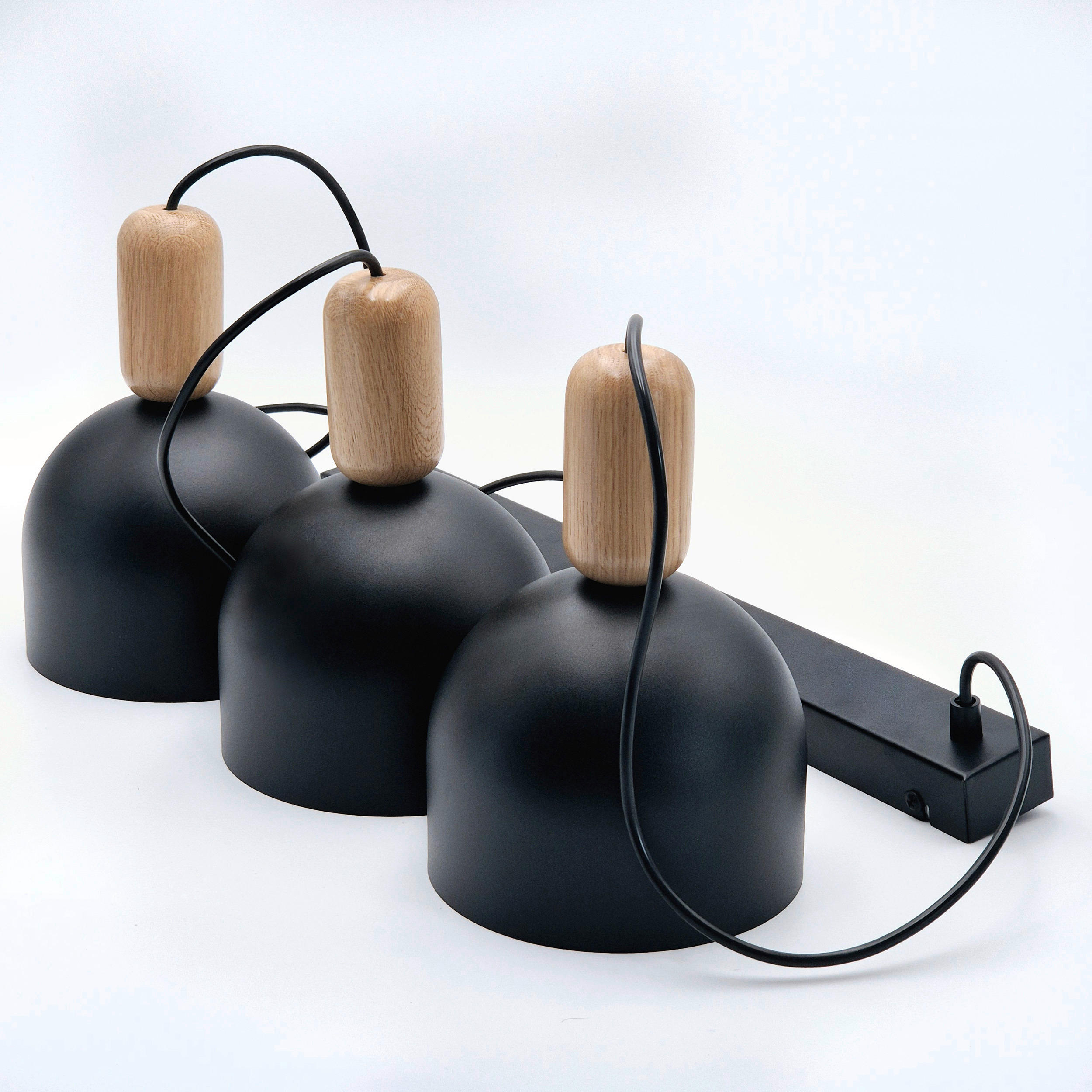 Lamkur Hängeleuchte schwarz Eiche Stahl Holz B/H/L: ca. 15,5x85x59 cm E27 3 Brennstellen Alma - Eiche/schwarz (59,00/15,50/85,00cm) - Lamkur