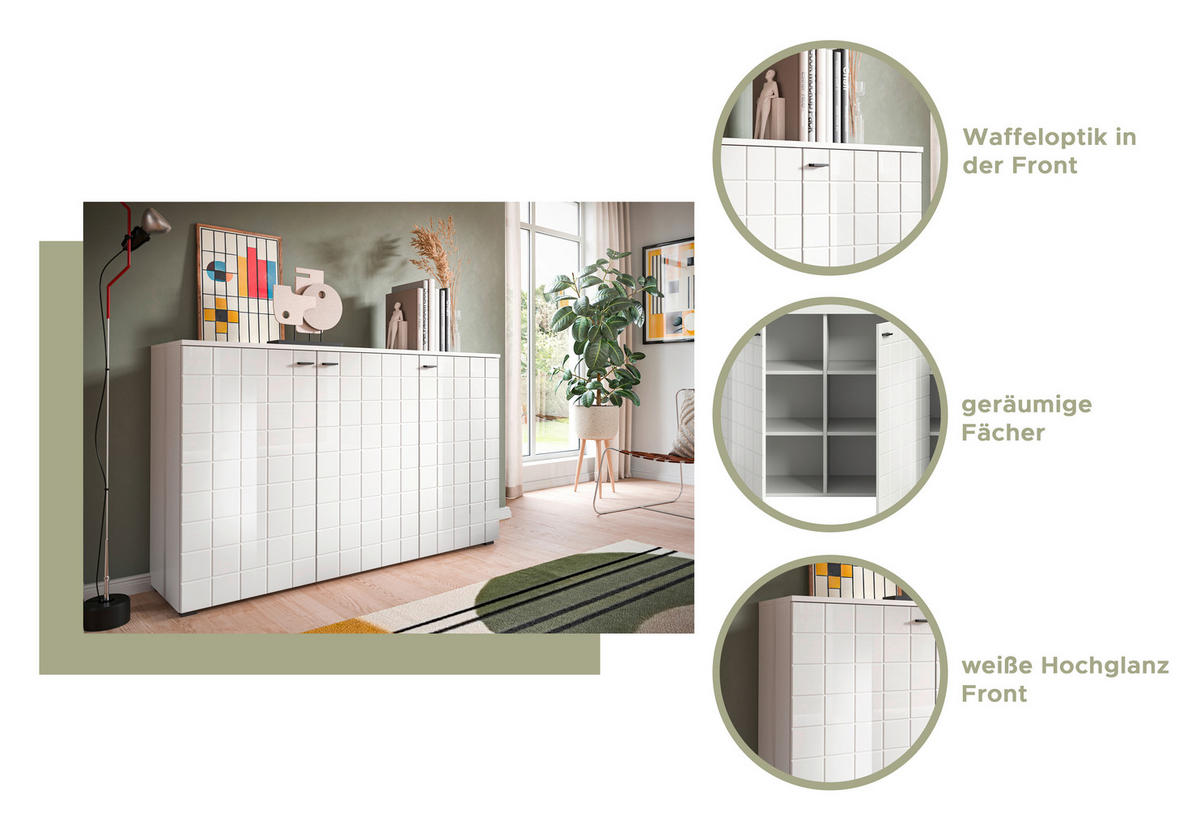 Sideboard Monte weiß weiß Hochglanz B/H/T: ca. 138x86x37 cm Monte - weiß (138,00/86,00/37,00cm)