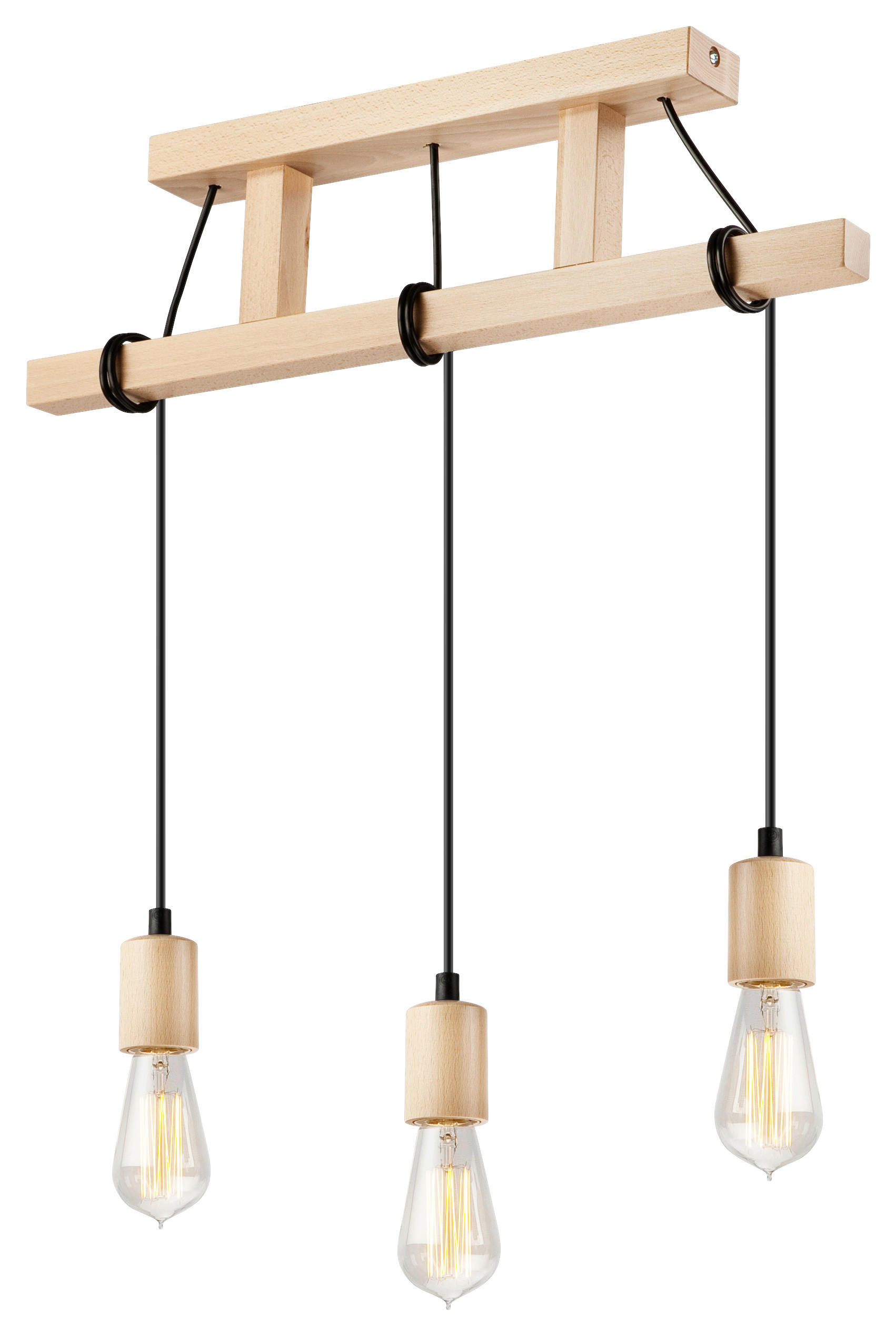 Lamkur Pendelleuchte LEON 34799 natur Stahl Holz H/L: ca. 74x60 cm E27 3 Brennstellen Leon - natur (60,00cm) - Lamkur