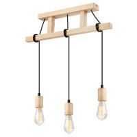 Lamkur Pendelleuchte LEON 34799 natur Stahl Holz H/L: ca. 74x60 cm E27 3 Brennstellen Leon - natur (60,00cm) - Lamkur