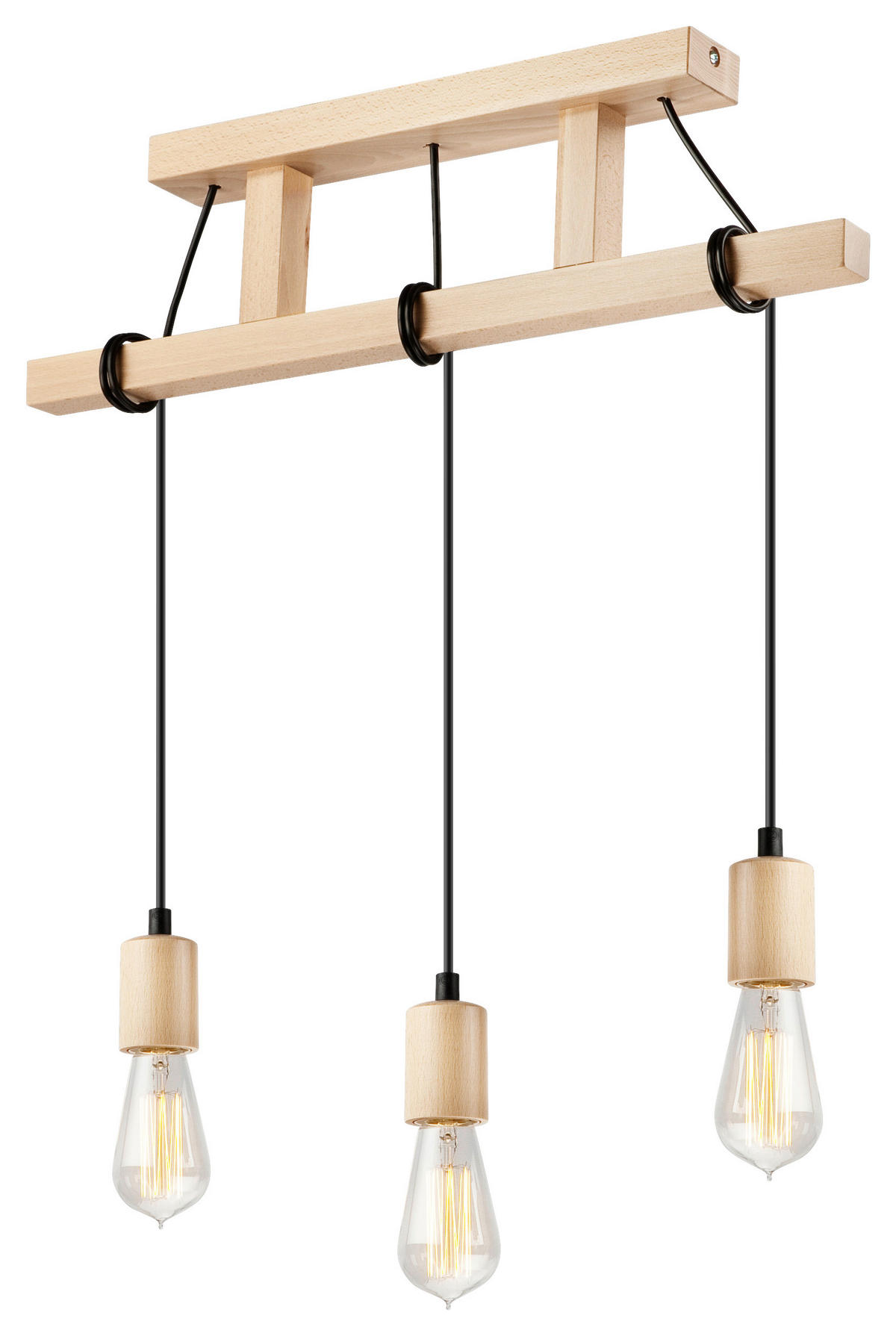 Lamkur Pendelleuchte LEON 34799 natur Stahl Holz H/L: ca. 74x60 cm E27 3 Brennstellen Leon - natur (60,00cm) - Lamkur