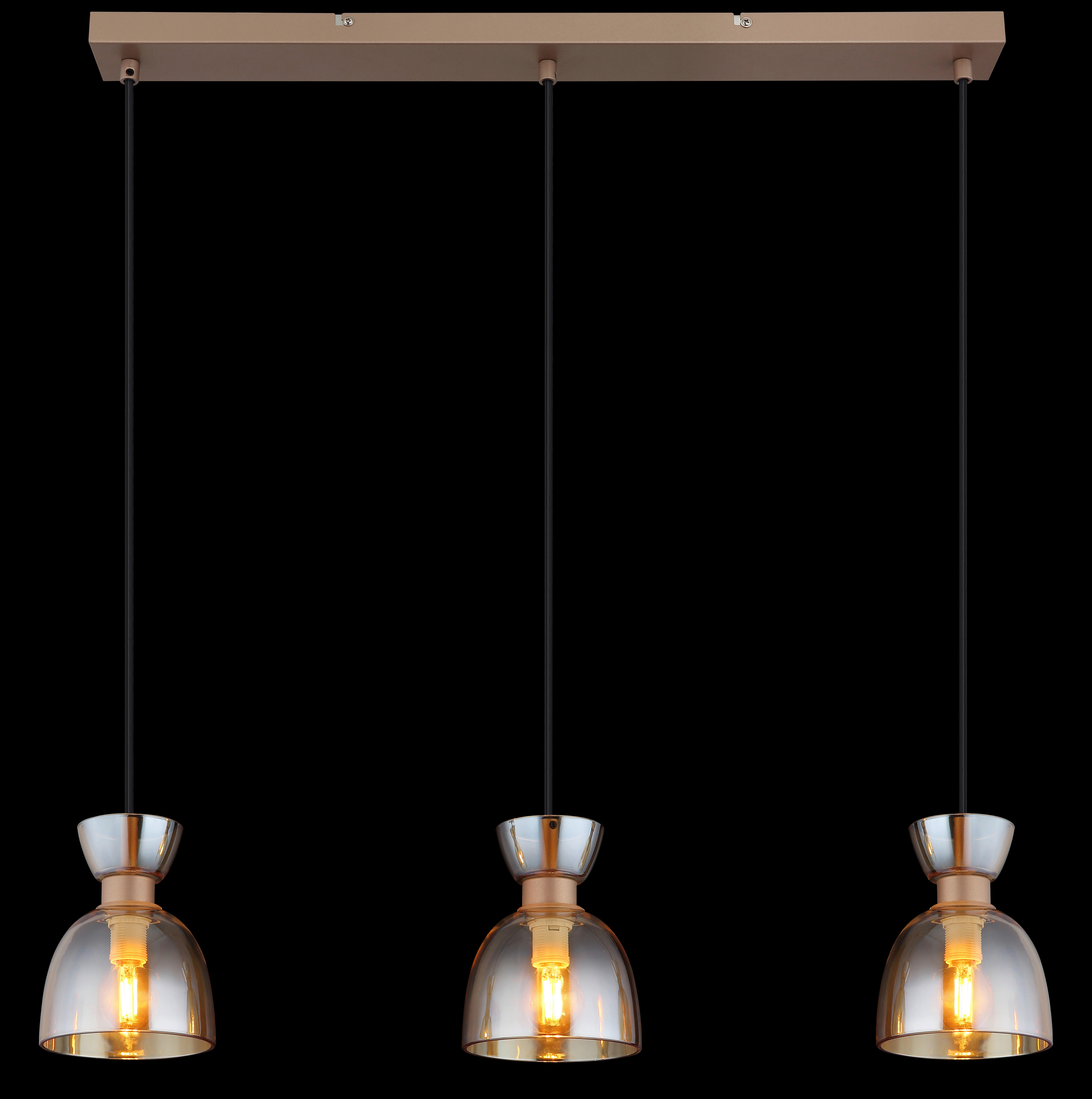 GLOBO Pendelleuchte schwarz amber kaffee Glas Metall B/H: ca. 65x120 cm E14 3 Brennstellen Massey - schwarz/amber (65,00/120,00cm) - GLOBO