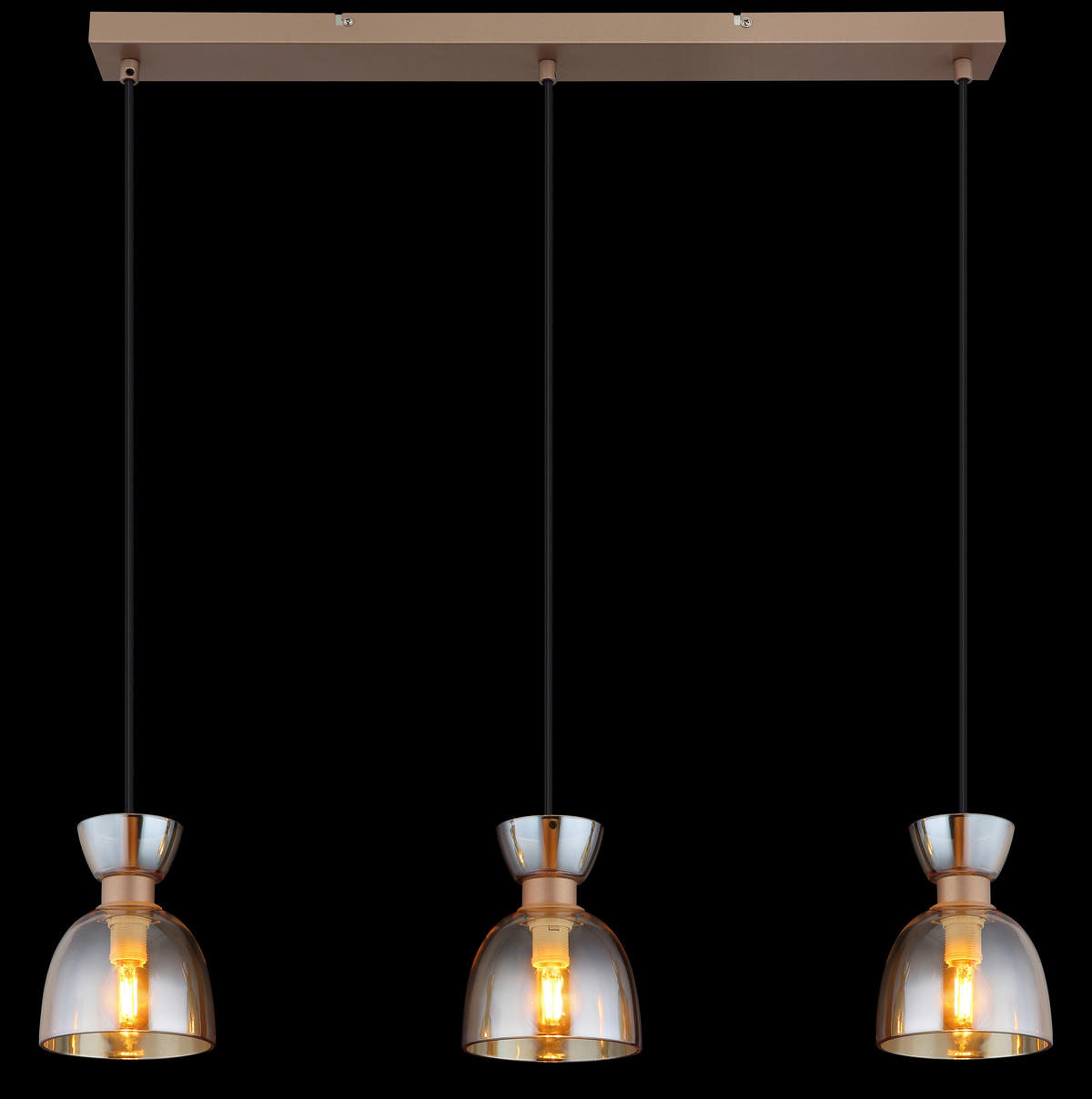 GLOBO Pendelleuchte schwarz amber kaffee Glas Metall B/H: ca. 65x120 cm E14 3 Brennstellen Massey - schwarz/amber (65,00/120,00cm) - GLOBO