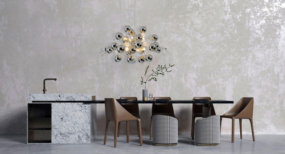 Näve Leuchten Pendelleuchte Chrom Glas Metall B/H/T/D: ca. 98x187x98x98 cm G9 10 Brennstellen EXPLOSION - Chrom (98,00/187,00/98,00cm) - Näve Leuchten