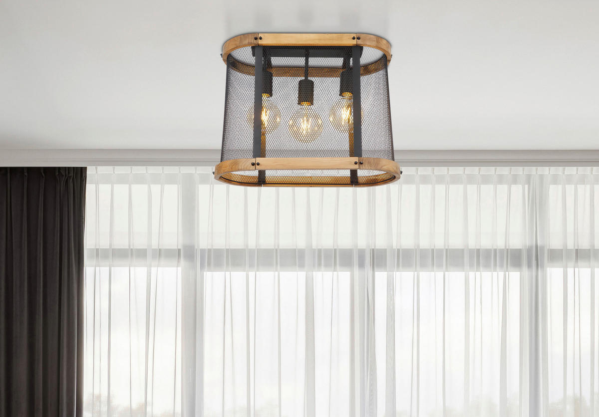 GLOBO Deckenleuchte 15661D Jeanie schwarz dunkelbraun Metall Holz B/H/T: ca. 45x38x20 cm E27 3 Brennstellen Jeanie - dunkelbraun/schwarz (45,00/38,00/20,00cm) - GLOBO