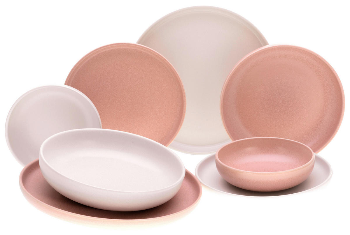 CreaTable Tafelservice Uno Rusty rosé Steinzeug 8 tlg. Uno Rusty - offwhite/rosé - CreaTable