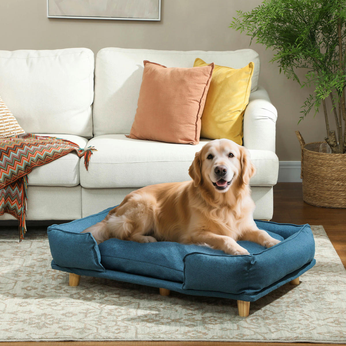 PawHut Hundesofa blau MDF B/H/L: ca. 66x24x96 cm Hundesofa - blau (96,00/66,00/24,00cm) - PawHut