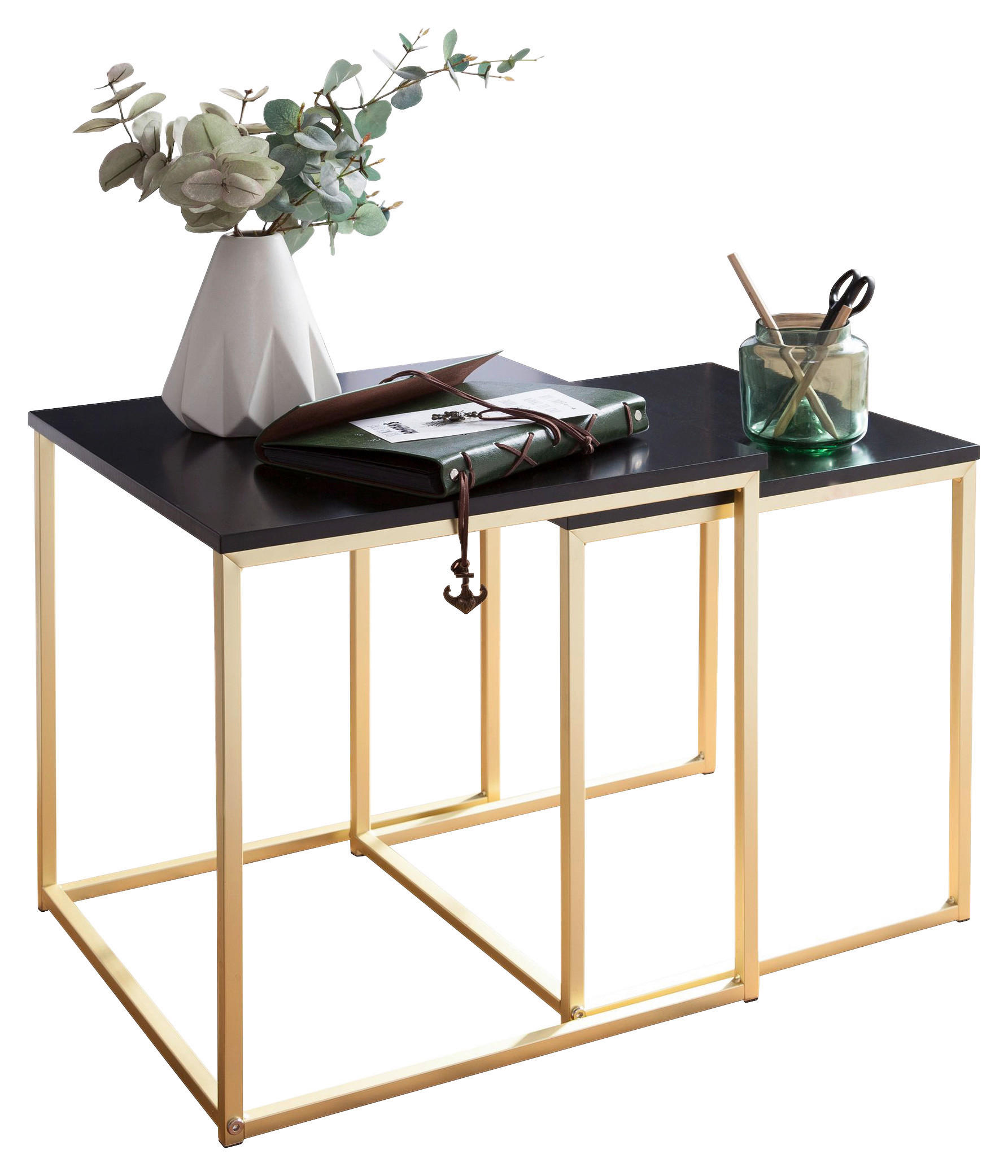 Beistelltisch 2er-Set schwarz Lack matt gold lackiert MDF Metall 2er-Set - gold/schwarz - Wohnling