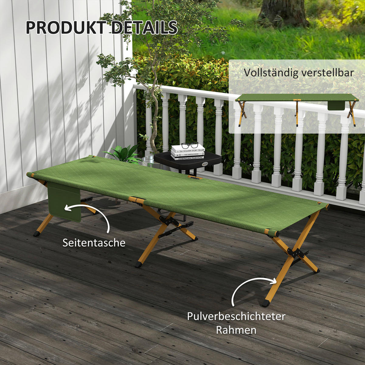 Outsunny Sonnenliege dunkelgrün Nylon B/H/L: ca. 64x45x196 cm Sonnenliege - dunkelgrün (196,00/64,00/45,00cm) - Outsunny