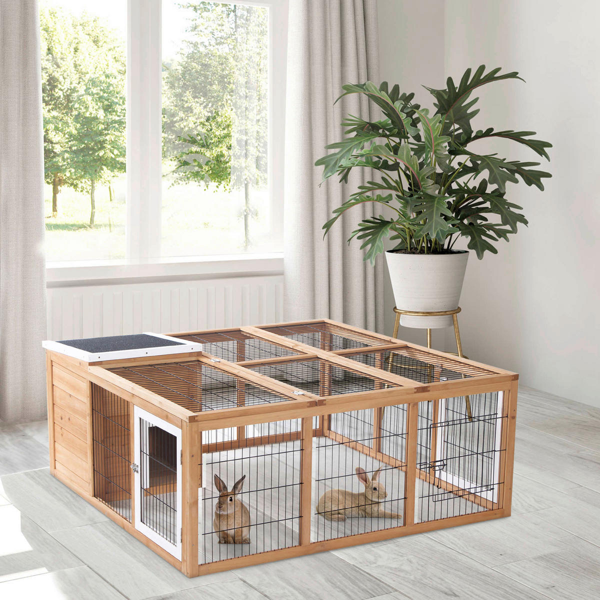 PawHut Stall natur Holz B/H/L: ca. 120x123x52 cm Kaninchenstall - natur (52,00/120,00/123,00cm) - PawHut