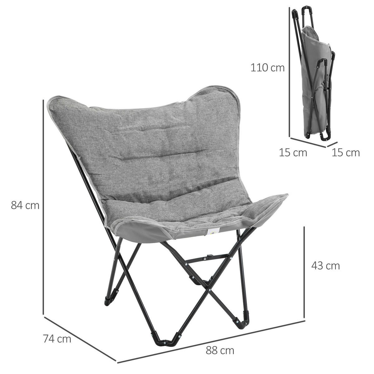 Outsunny Campingartikel B/H/L: ca. 74x88x84 cm Campingstuhl - hellgrau (84,00/74,00/88,00cm) - Outsunny