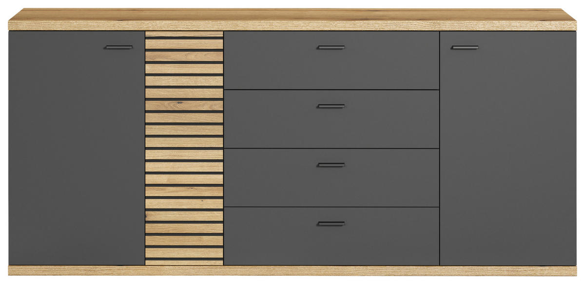 Sideboard Norris anthrazit Eiche Evoke Coast Nachbildung B/H/T: ca. 186x85x42 cm Norris - Eiche/anthrazit (186,00/85,00/42,00cm)