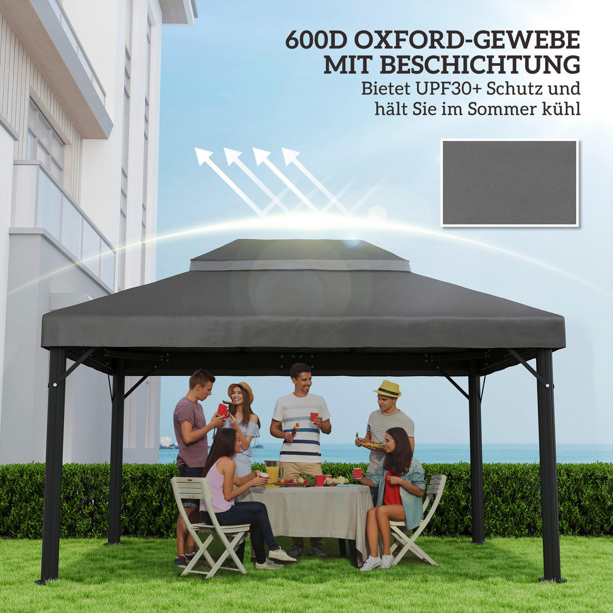 Outsunny Ersatzdach dunkelgrau Stoff B/H/L: ca. 300x1x400 cm Pavillon Ersatzdach - dunkelgrau (400,00/300,00/1,00cm) - Outsunny