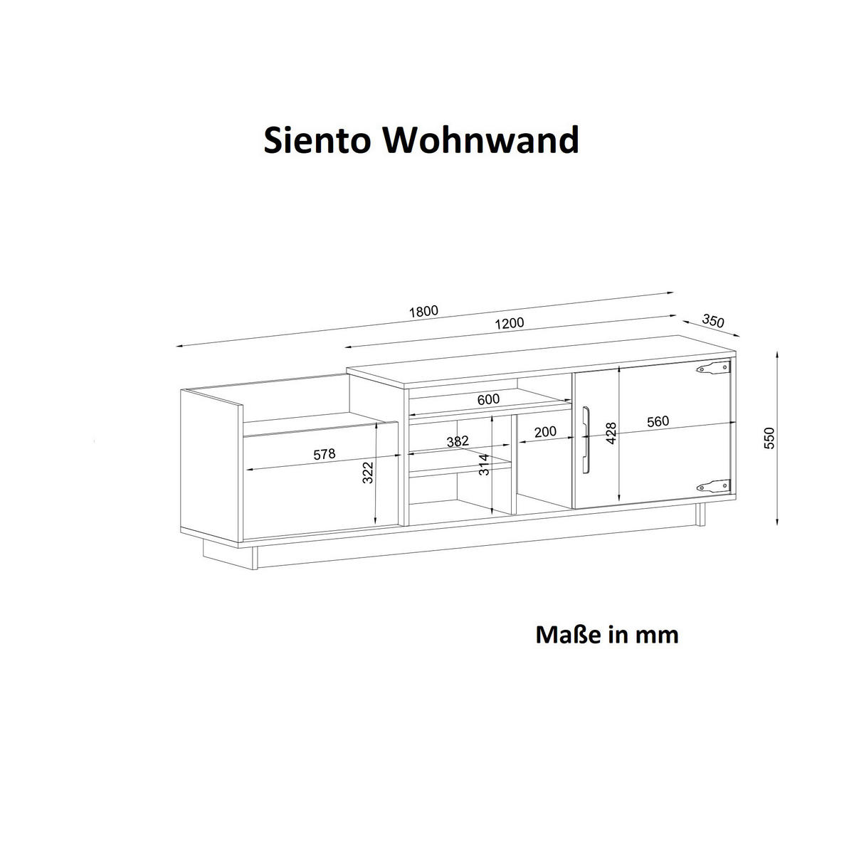 Wohnwand Siento walnuss Nachbildung Marmoroptik B/H/T: ca. 180x55x35 cm Siento - Marmoroptik/walnuss (180,00/55,00/35,00cm) - moebel17
