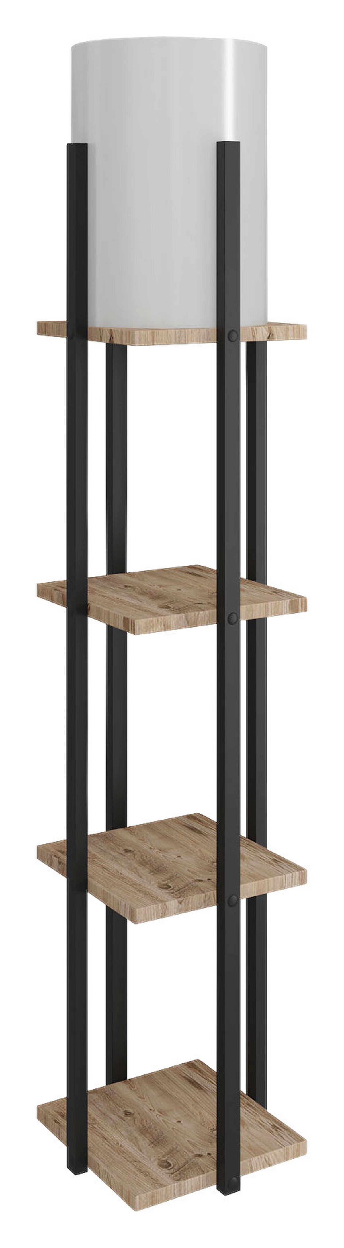 Opviq Stehleuchte natur schwarz Stoff MDF B/H/T/L/D: ca. 21x135x21x21x21 cm E27 1 Brennstellen Nora - natur/schwarz (21,00/21,00/135,00cm) - Opviq