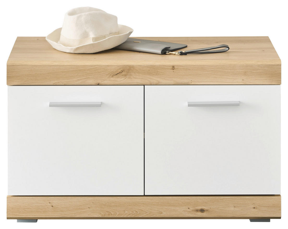 Sitzbank Nola Eiche Artisan Nachbildung weiß Hochglanz B/H/T: ca. 80x49x38 cm Nola - Eiche/weiß (80,00/49,00/38,00cm)