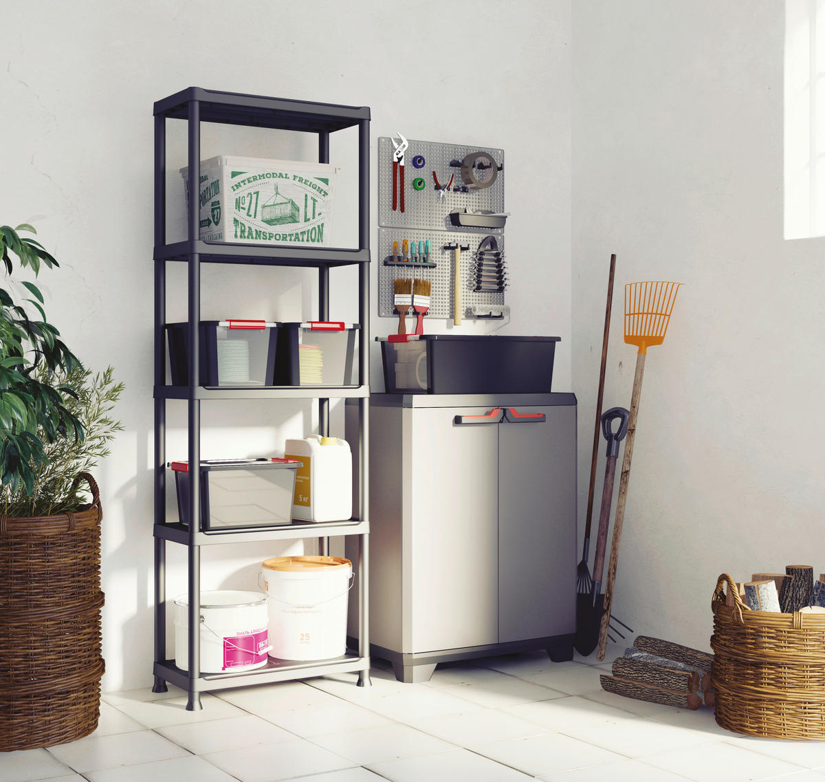 Keter Kunststoffschrank Stilo grau Kunststoff B/H/L: ca. 68x90x39 cm Stilo - rot/schwarz (39,00/68,00/90,00cm) - Keter
