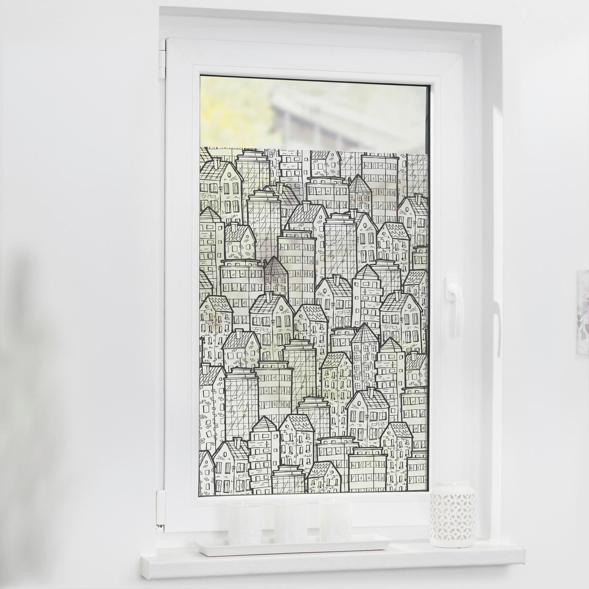 LICHTBLICK Fensterfolie Stadt schwarz B/L: ca. 100x130 cm Fensterfolie_Stadt - schwarz (100,00/130,00cm) - LICHTBLICK