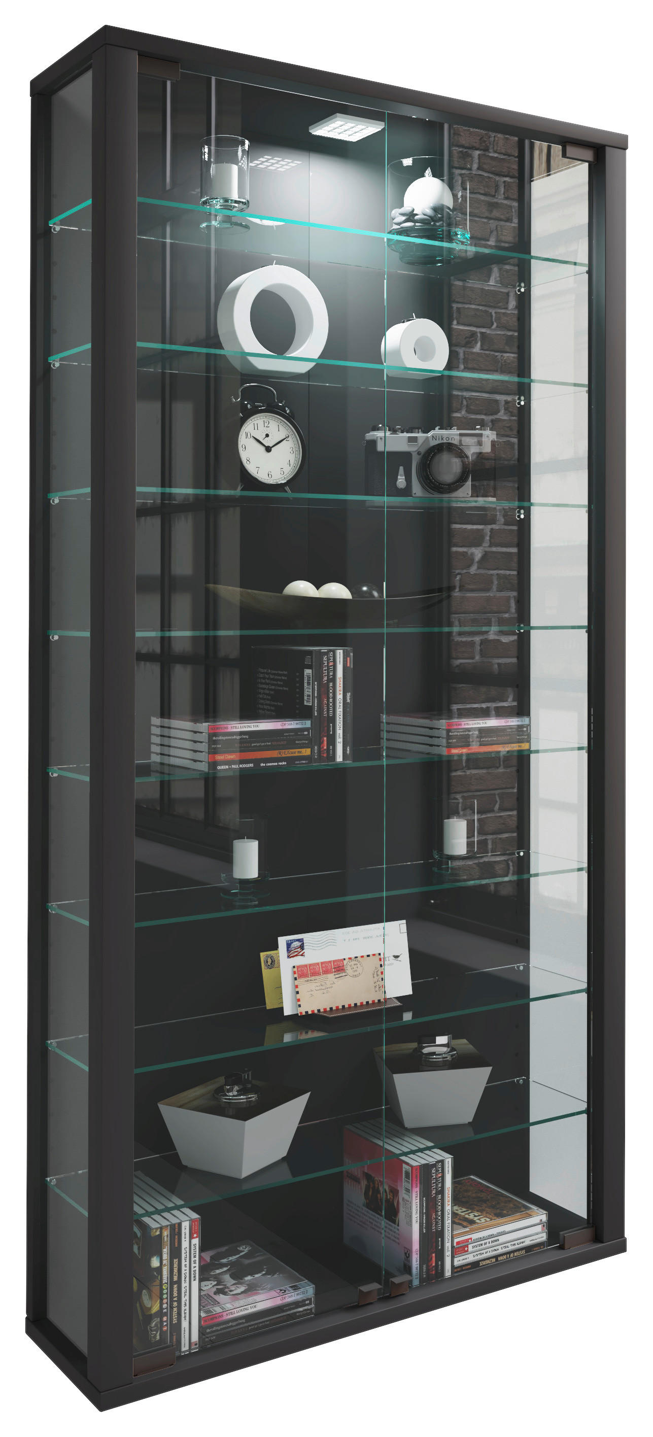 Vitrine Vitrosa Maxi schwarz Holzwerkstoff Glas B/H/T: ca. 59x113x18 cm Vitrosa Maxi - schwarz (59,00/113,00/18,00cm) - VCM Möbel