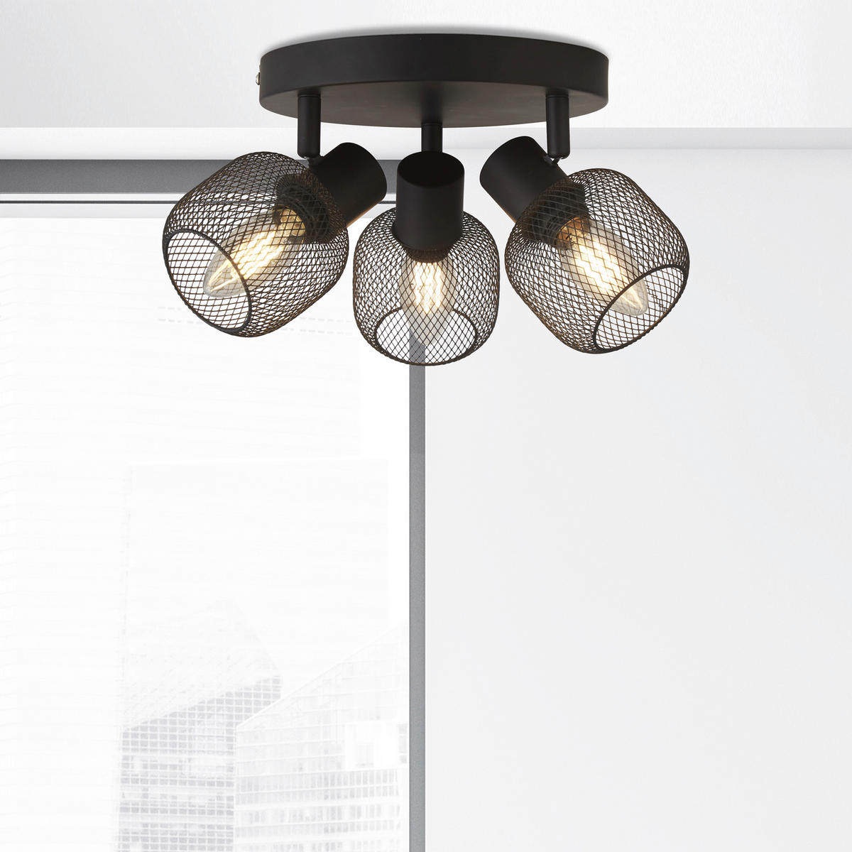 Searchlight Strahler schwarz Stahl B/H/L/D: ca. 36x17x36x36 cm E14 3 Brennstellen Meshy - schwarz (36,00/36,00/17,00cm) - Searchlight