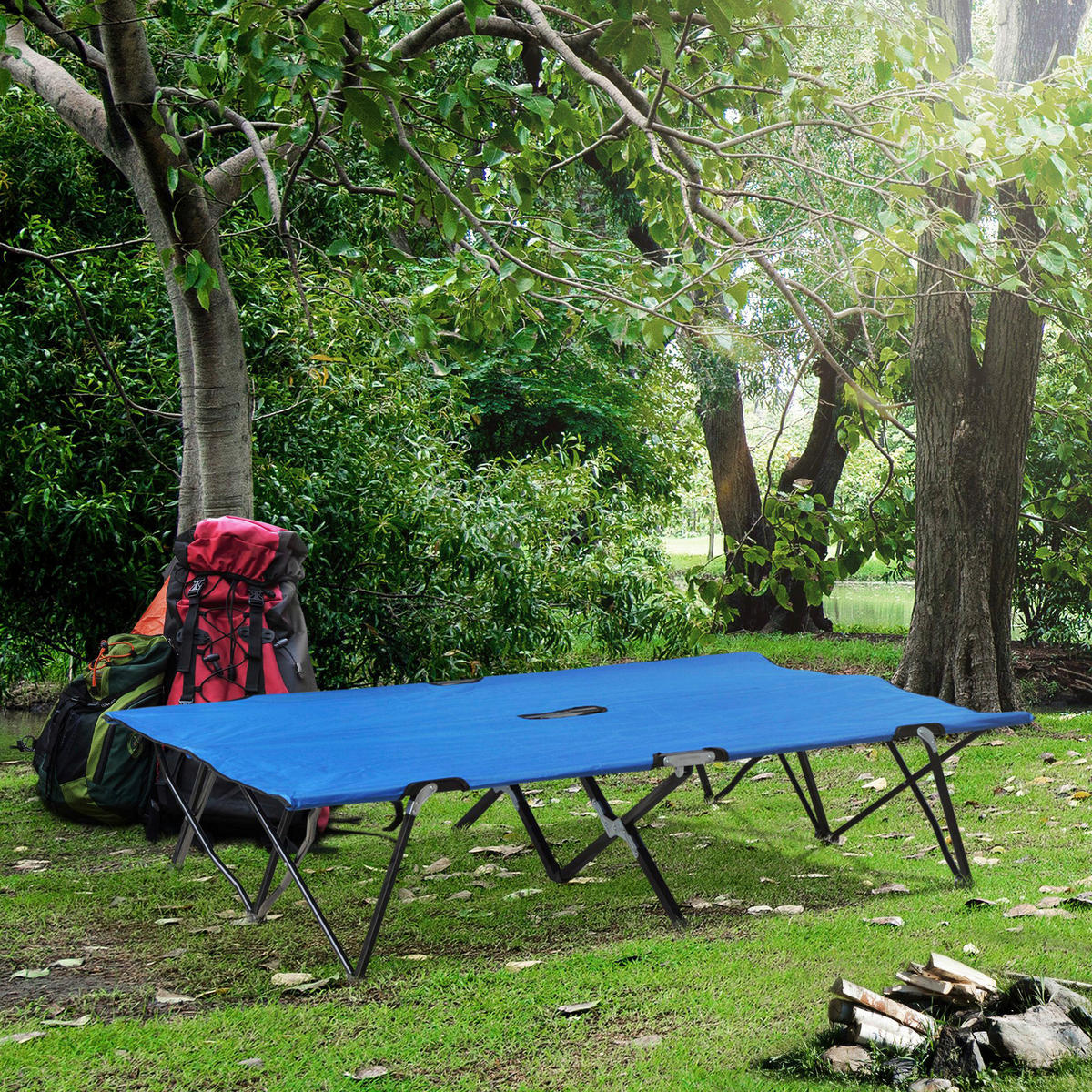 Outsunny Campingartikel B/H/L: ca. 125x193x40 cm Feldbett - blau/schwarz (40,00/125,00/193,00cm) - Outsunny