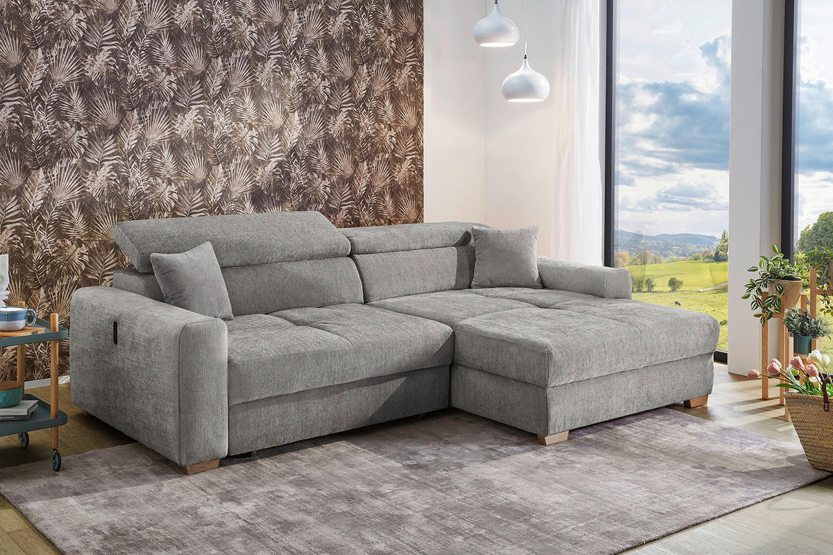 Ecksofa hellgrau Flachgewebe B/H/T: ca. 277x109x187 cm Slider_Ecksofa - Eiche/hellgrau (277,00/109,00/187,00cm)