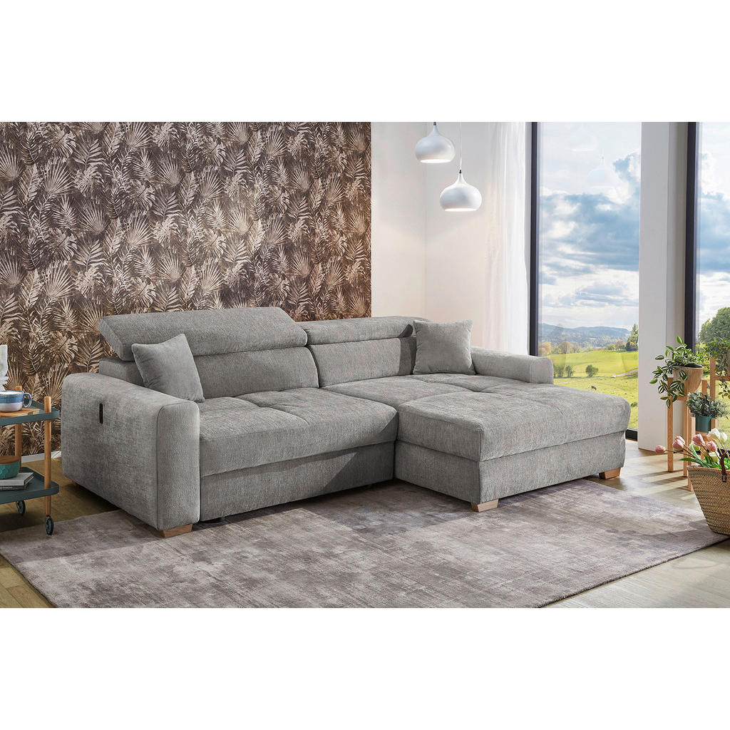 Thumbnail - Ecksofa hellgrau Flachgewebe B/H/T: ca. 277x109x187 cm