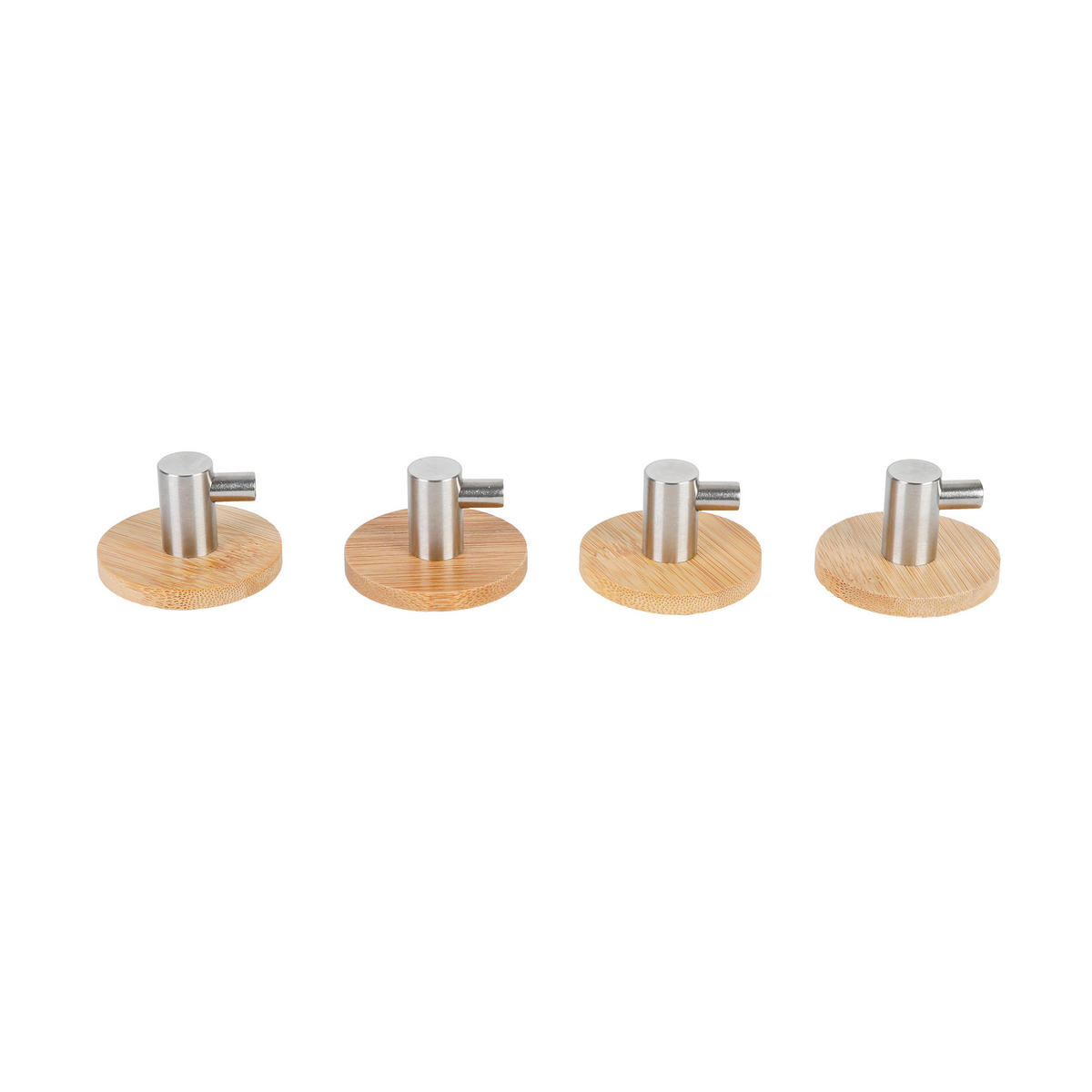 Haken braun Bambus D: ca. 5 cm Universalhaken_Bonja_4er_Axentia - braun/Edelstahl (5,00cm) - Axentia