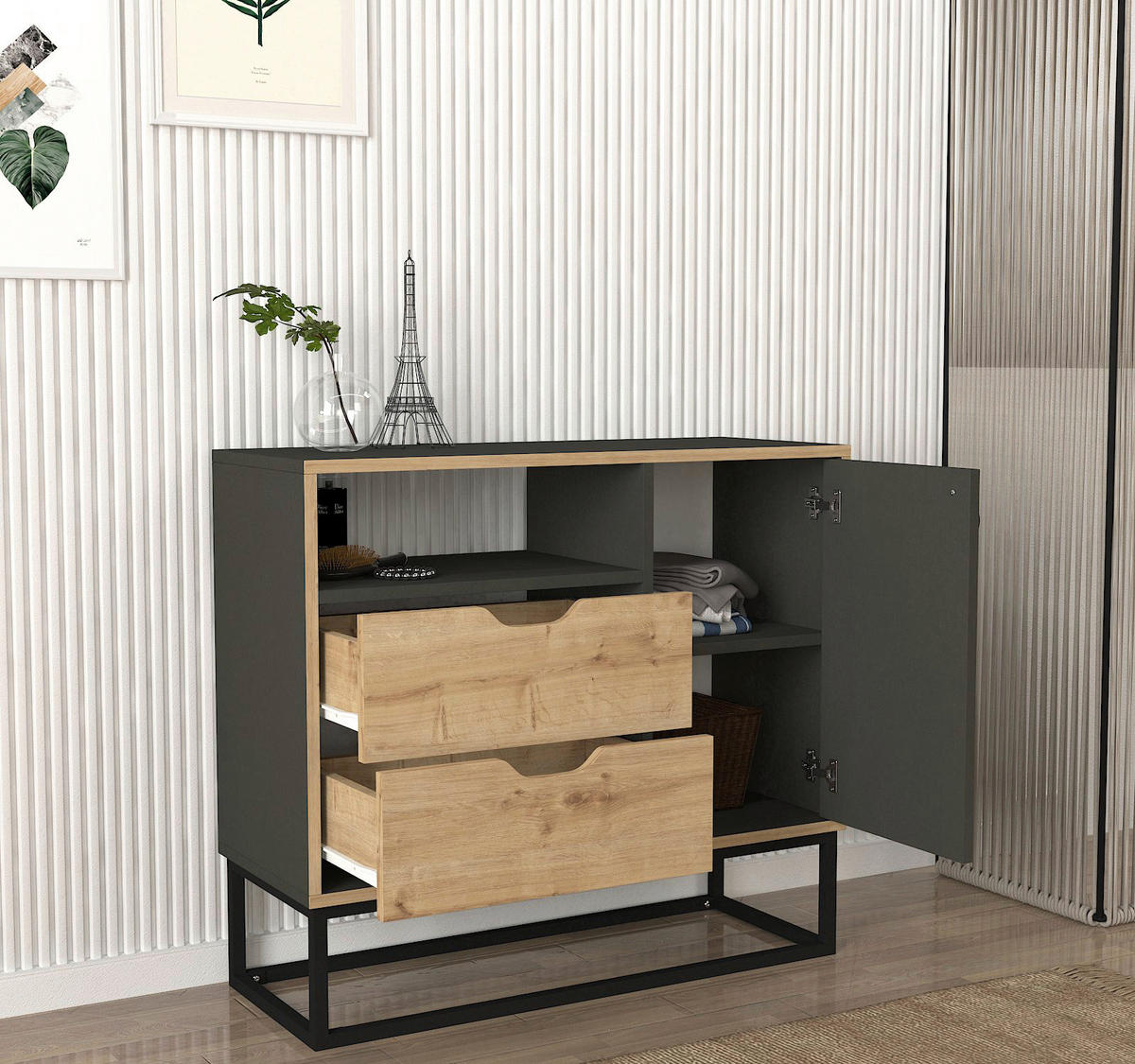 Kommode Dolores anthrazit Safir Nachbildung B/H/T: ca. 90x80x35 cm Dolores - anthrazit/Safir (90,00/80,00/35,00cm) - moebel17