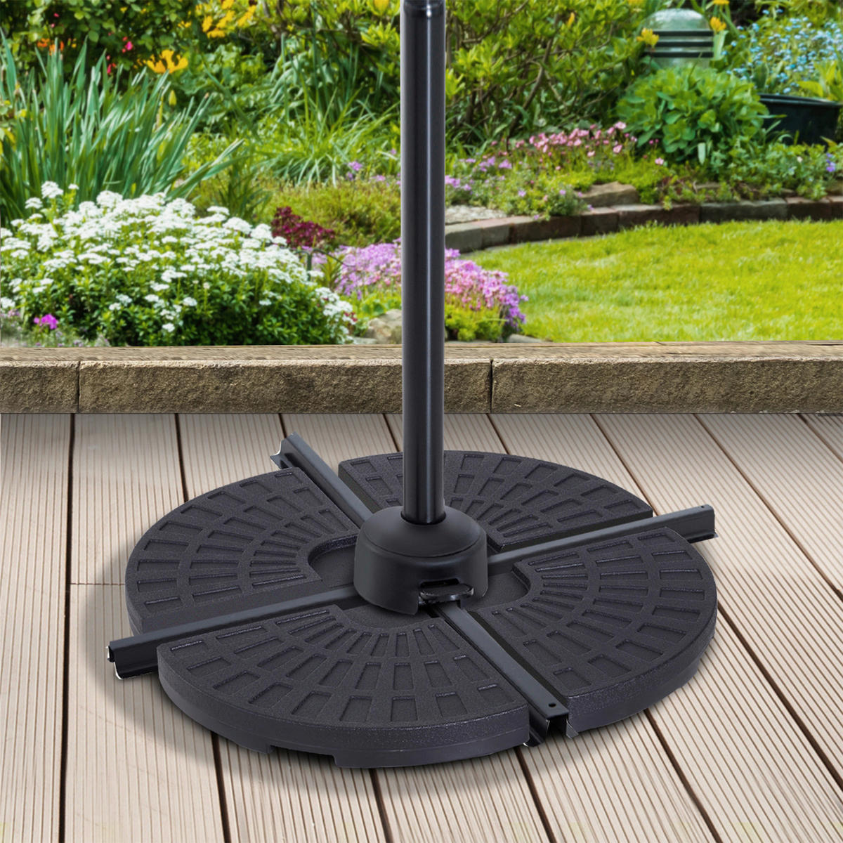 Outsunny Schirmständer mit 4 Teilen Schirmständer_mit_4Teilen - schwarz (48,00/48,00/8,00cm) - Outsunny