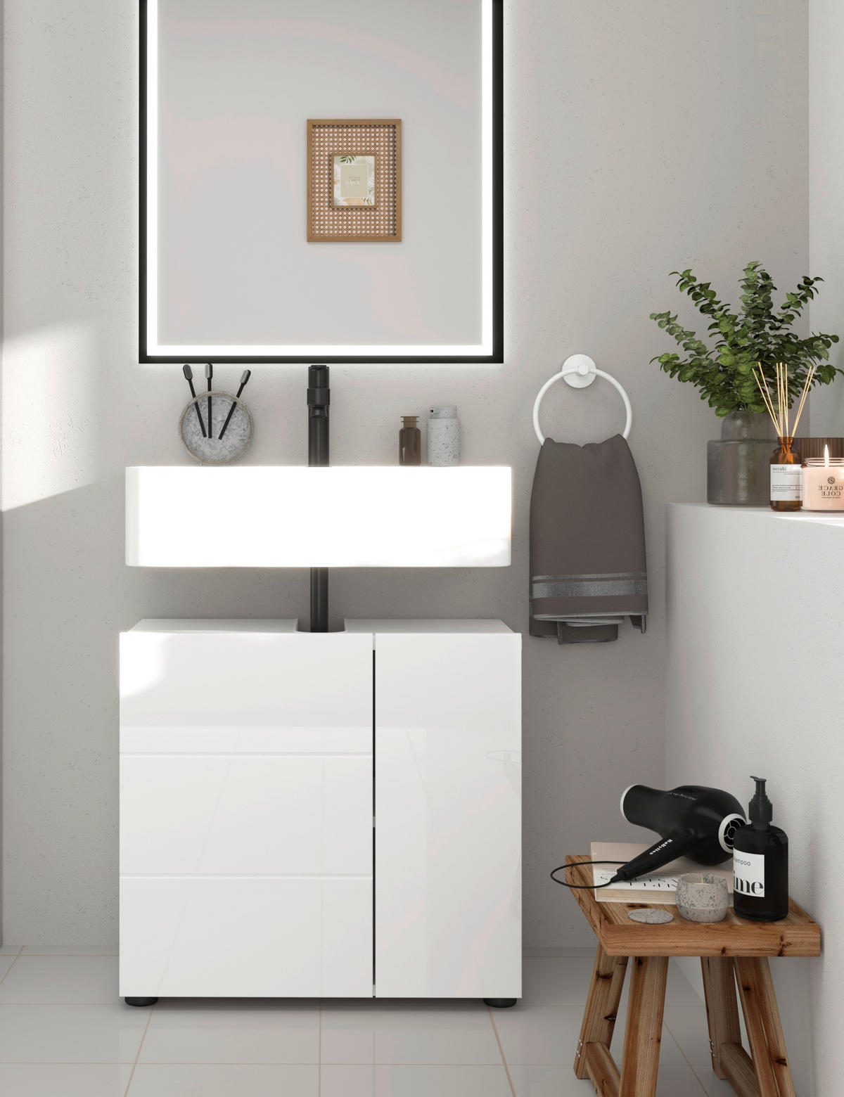 Waschbeckenunterschrank Vira weiß Hochglanz B/H/T: ca. 60x57x34 cm Vira - weiß (60,00/57,00/34,00cm)