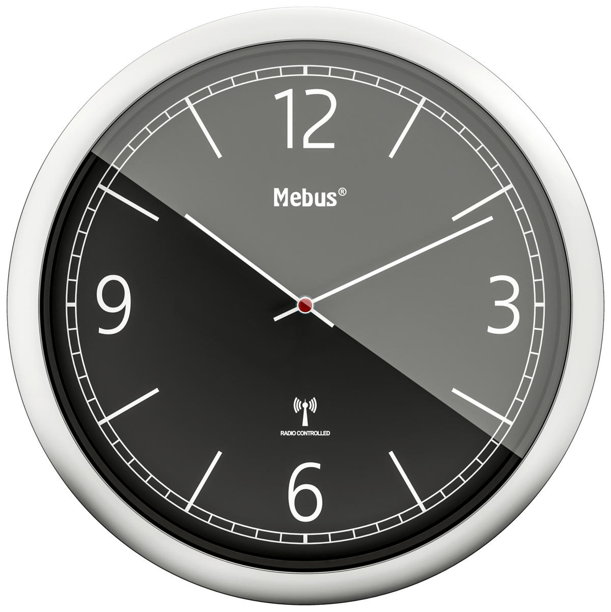 Mebus Wanduhr silber D: ca. 25 cm Wanduhr_Funk - schwarz/silber (25,00cm) - Mebus